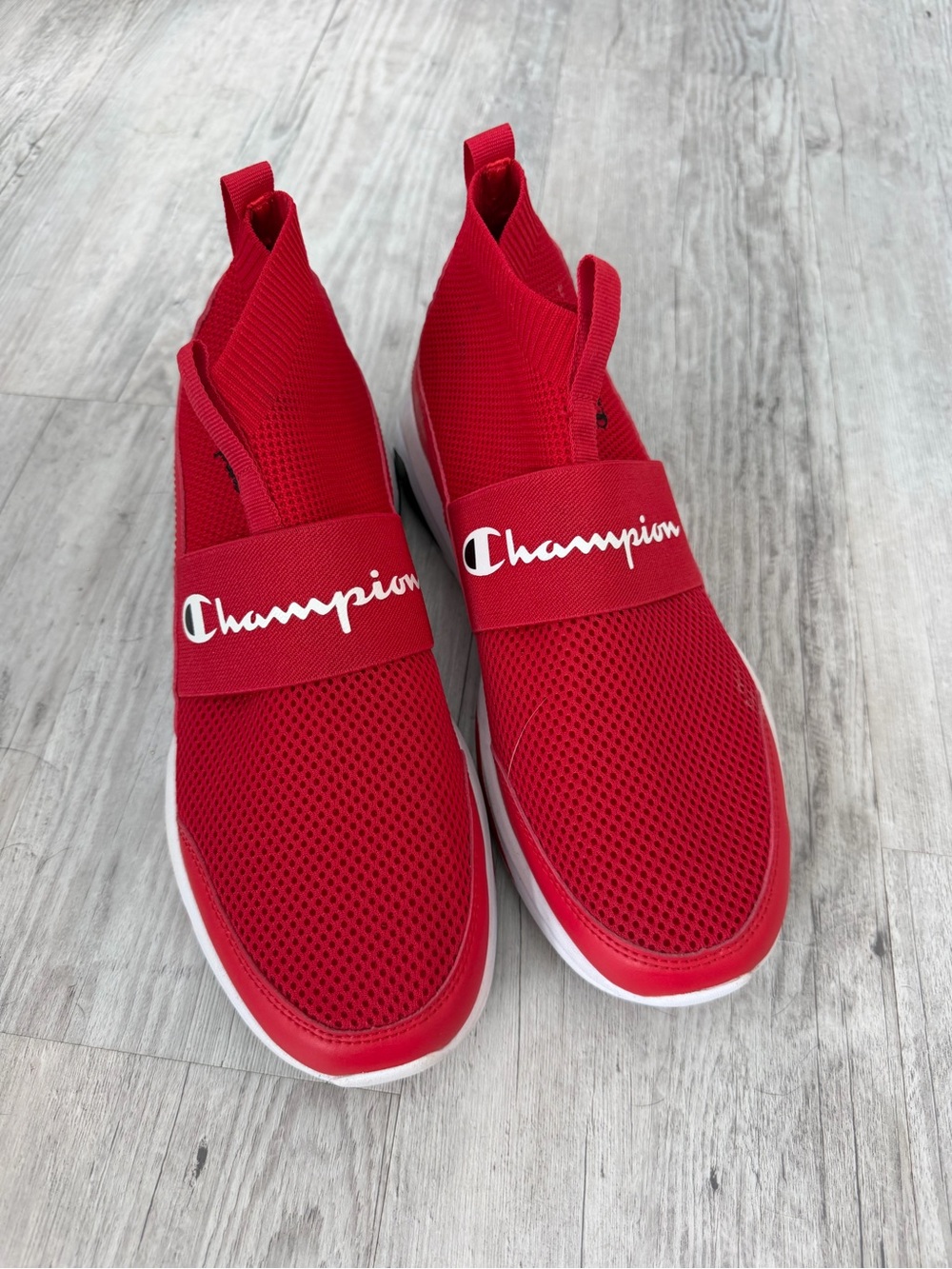 Champion Red Slip-On Mesh Sneakers with White Soles